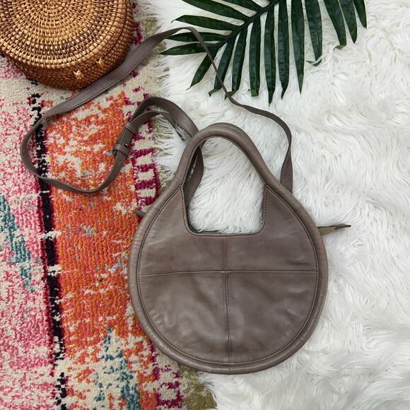 Anthropologie Handbags - Anthropologie Neutral Brown Taupe Round Julien Leather Tote Bag Purse Minimalist